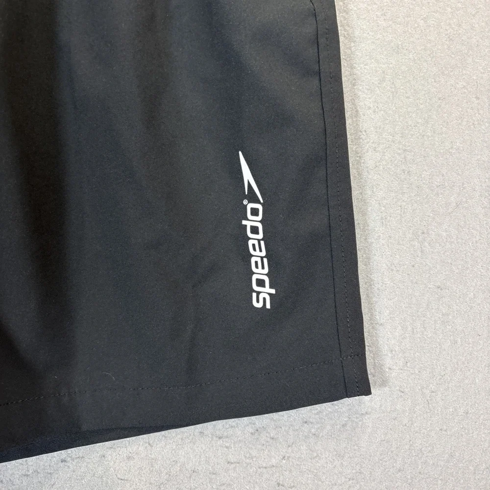 Speedo Men's Swim Trunk Knee Length Size Large Black and Gray‎ EUC Pockets